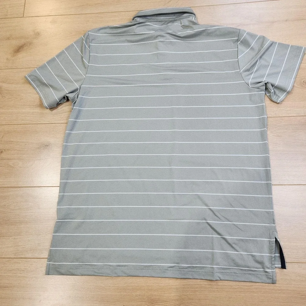 RLX Ralph Lauren Polo Shirt Mens Large Gray Striped Golf Performance Stretch
